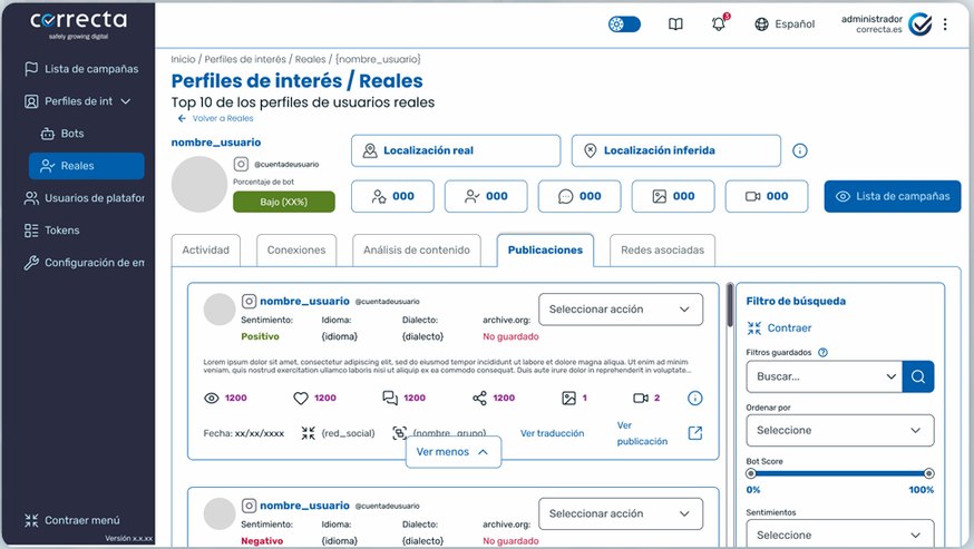 Interfaz de Osborne con el análisis de una campaña de desinformación
